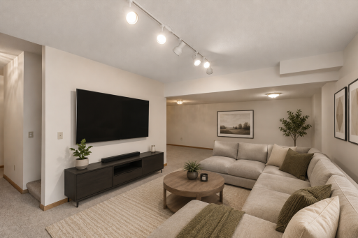 Lower level living room (Virtually staged & enhanced)