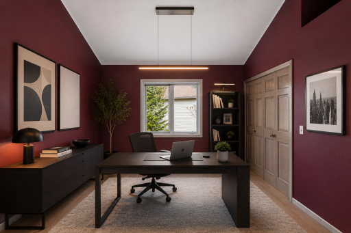 Vaulted 4th bedroom used as an office. (Virtually staged & enhanced)
