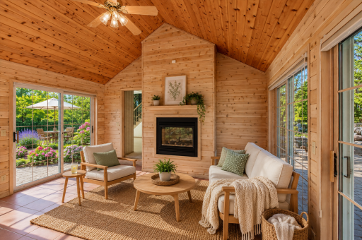Four Season room with see thru gas fireplace (Virtually staged & enhanced)