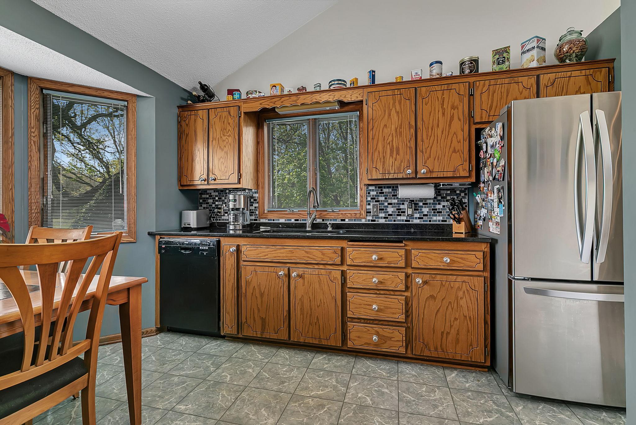 Stainless steel appliances throughout the kitchen.