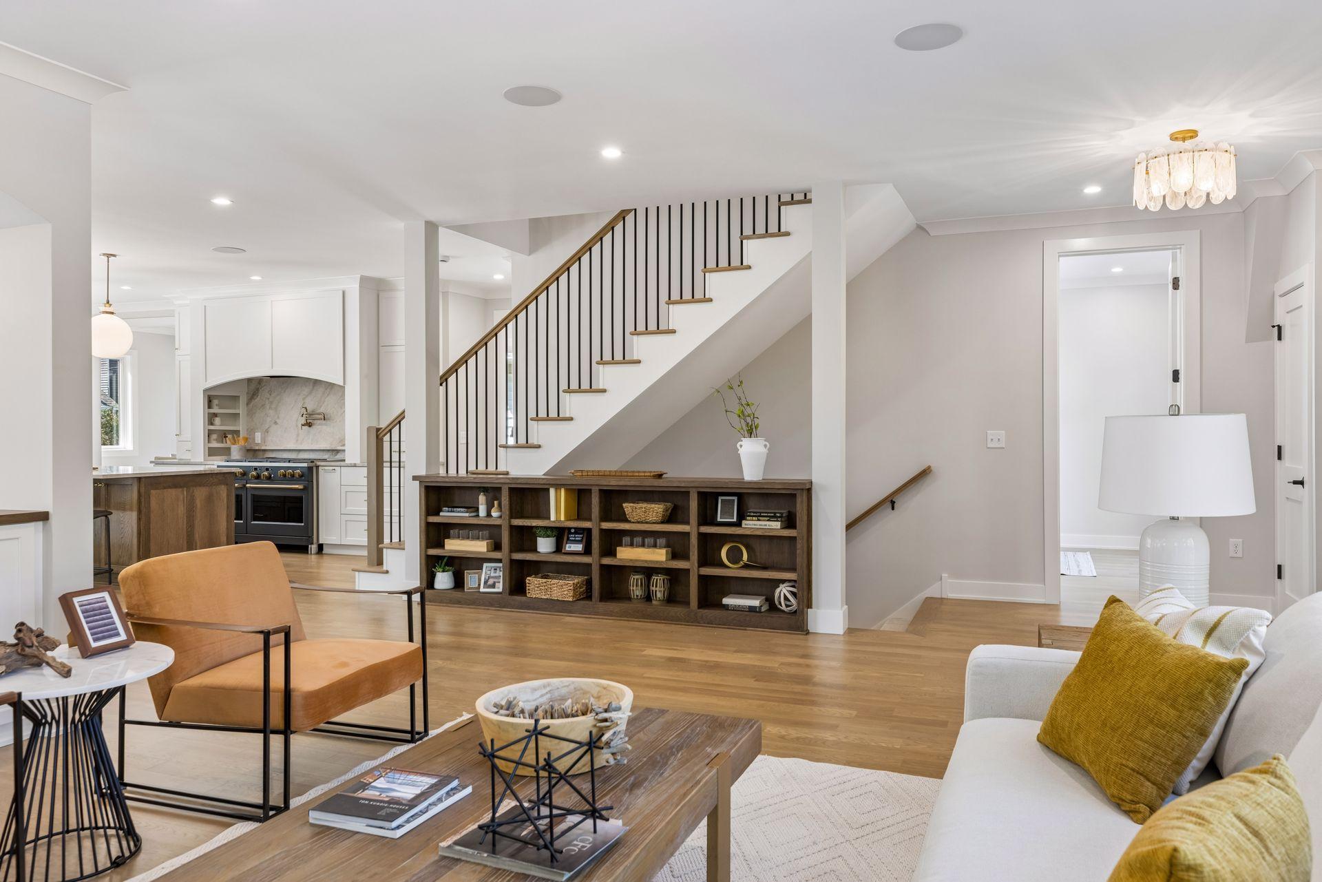Custom White Oak Bookcase + Custom White Oak Railing