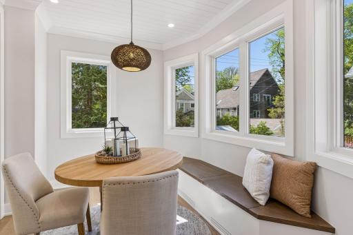 Custom White Oak Bench Seat + Ship Lap Ceiling