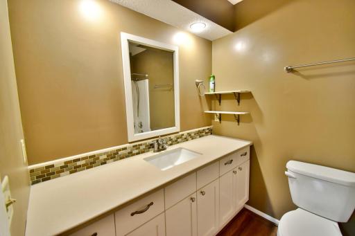 Large vanity with lots of storage cabinets underneath