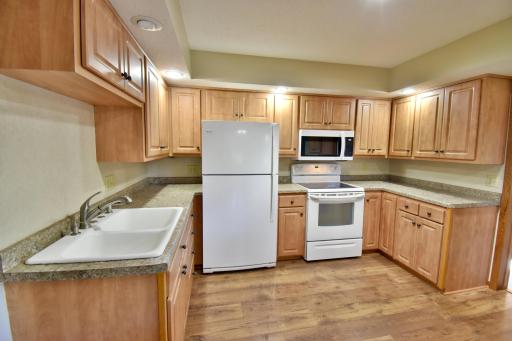 Ample cabinets and a full suite of appliances