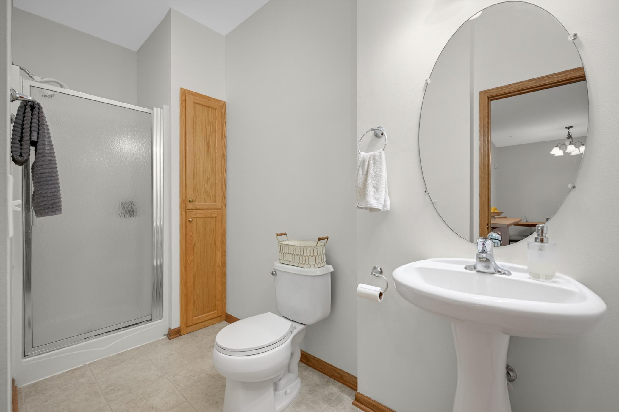 Large 3/4 bath with linen closet