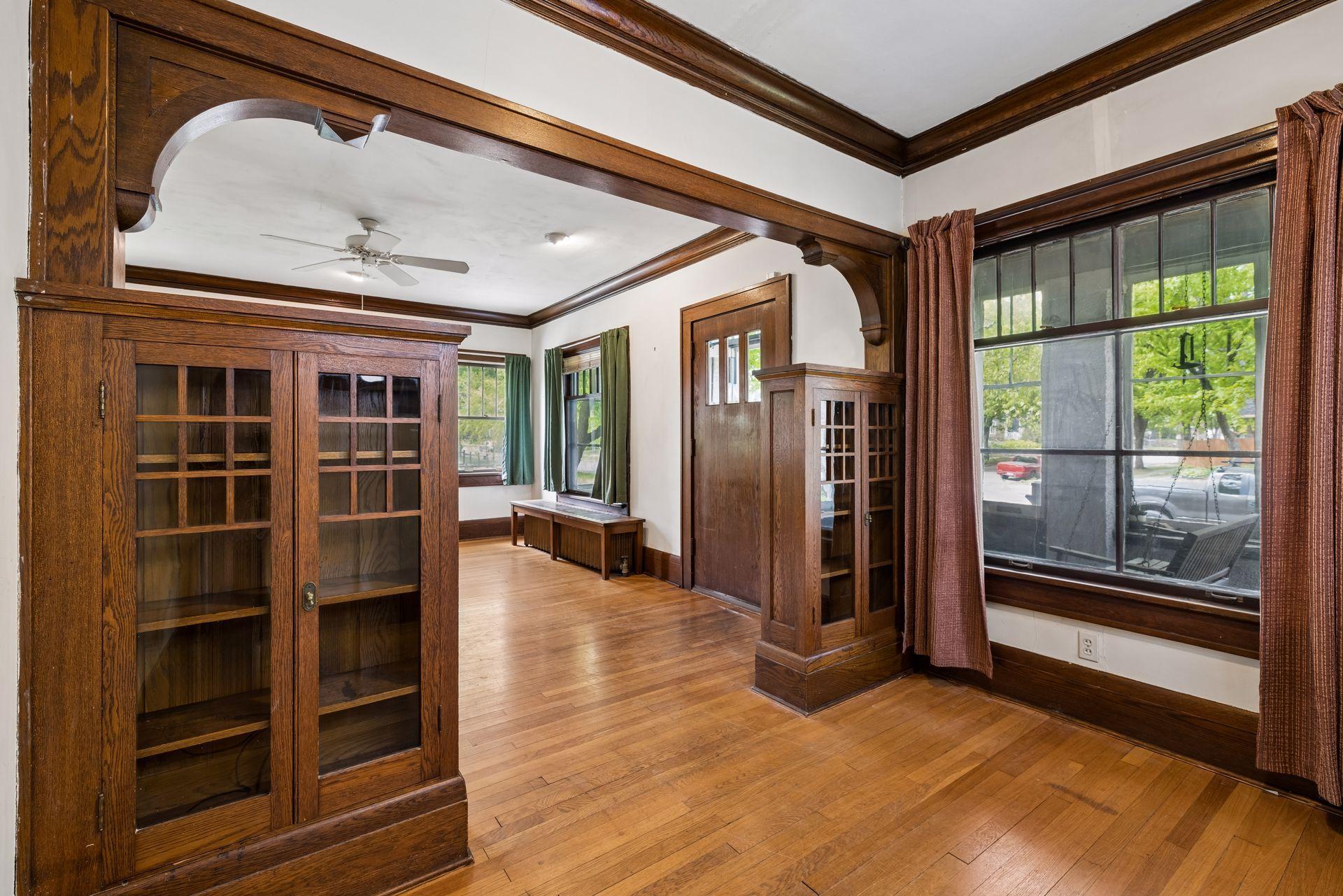 Built in bookcases in library