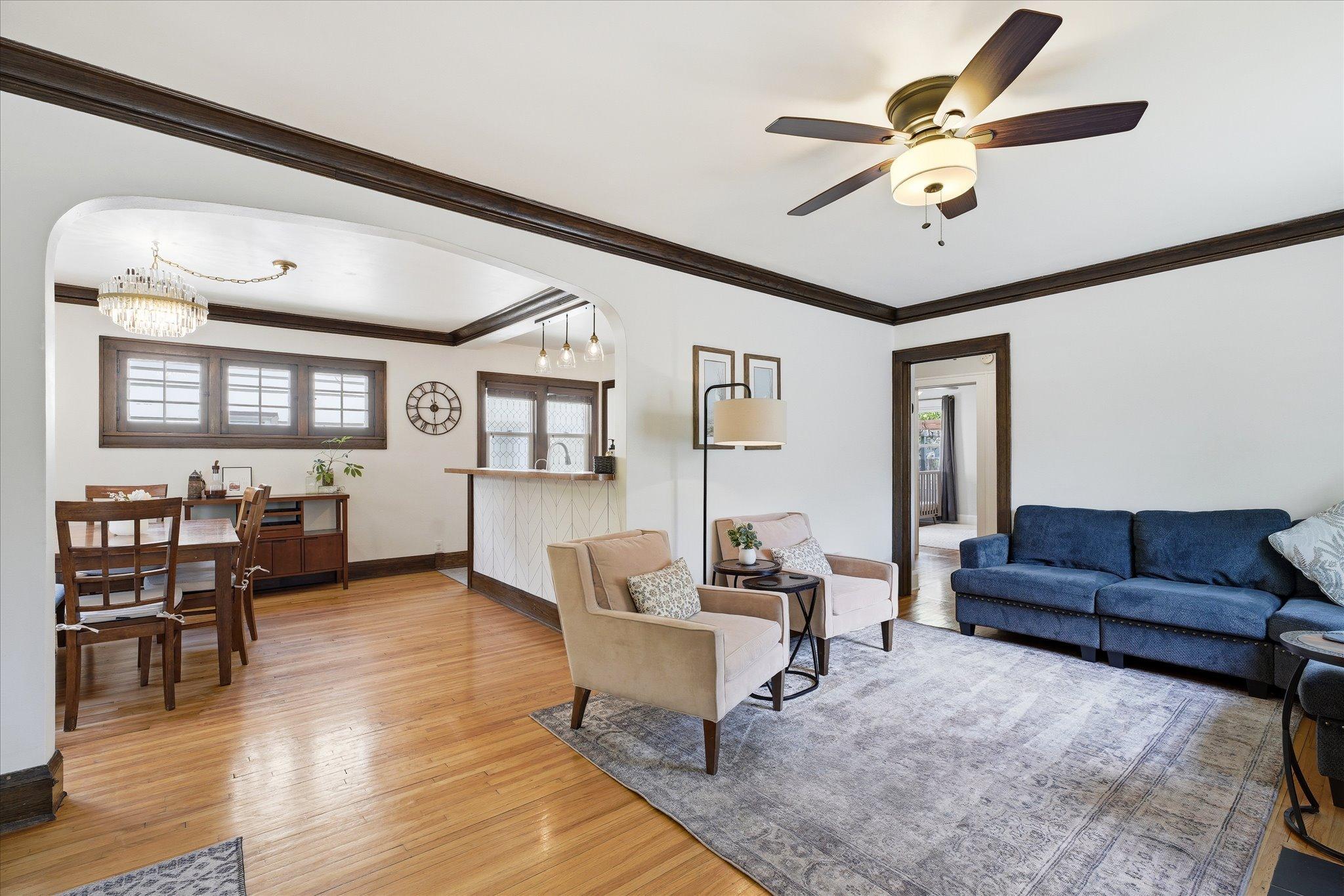 Hardwood floors and Crown molding adds to the Charm