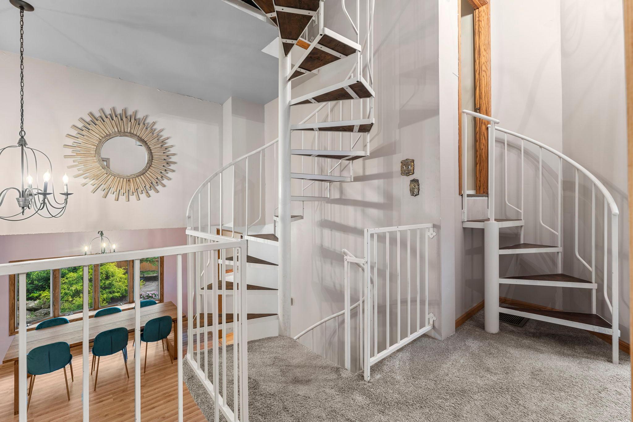 Spiral staircase access between levels