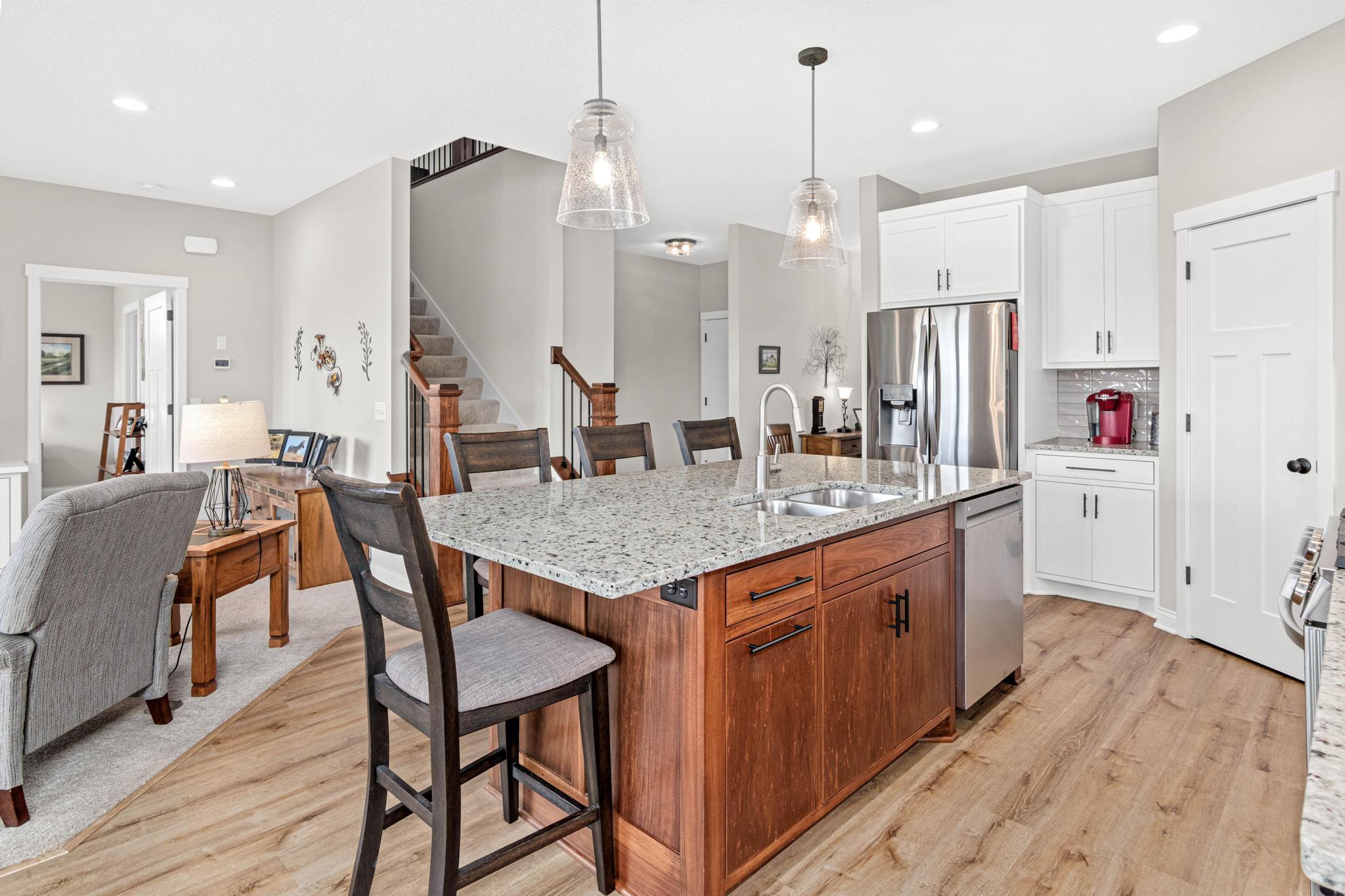 Kitchen features a large pantry.