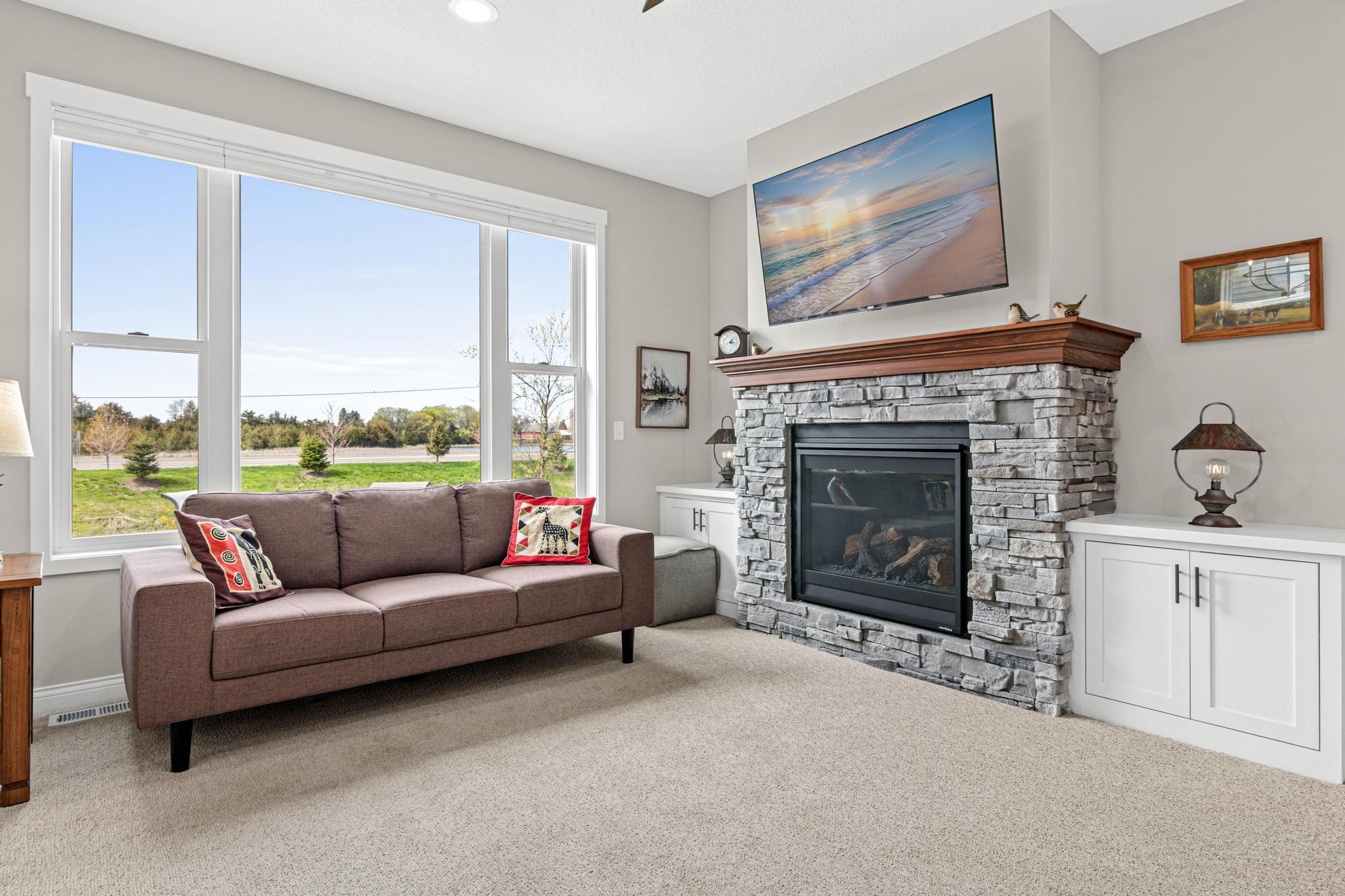 Cozy up to the gas fireplace when the weather turns cool.