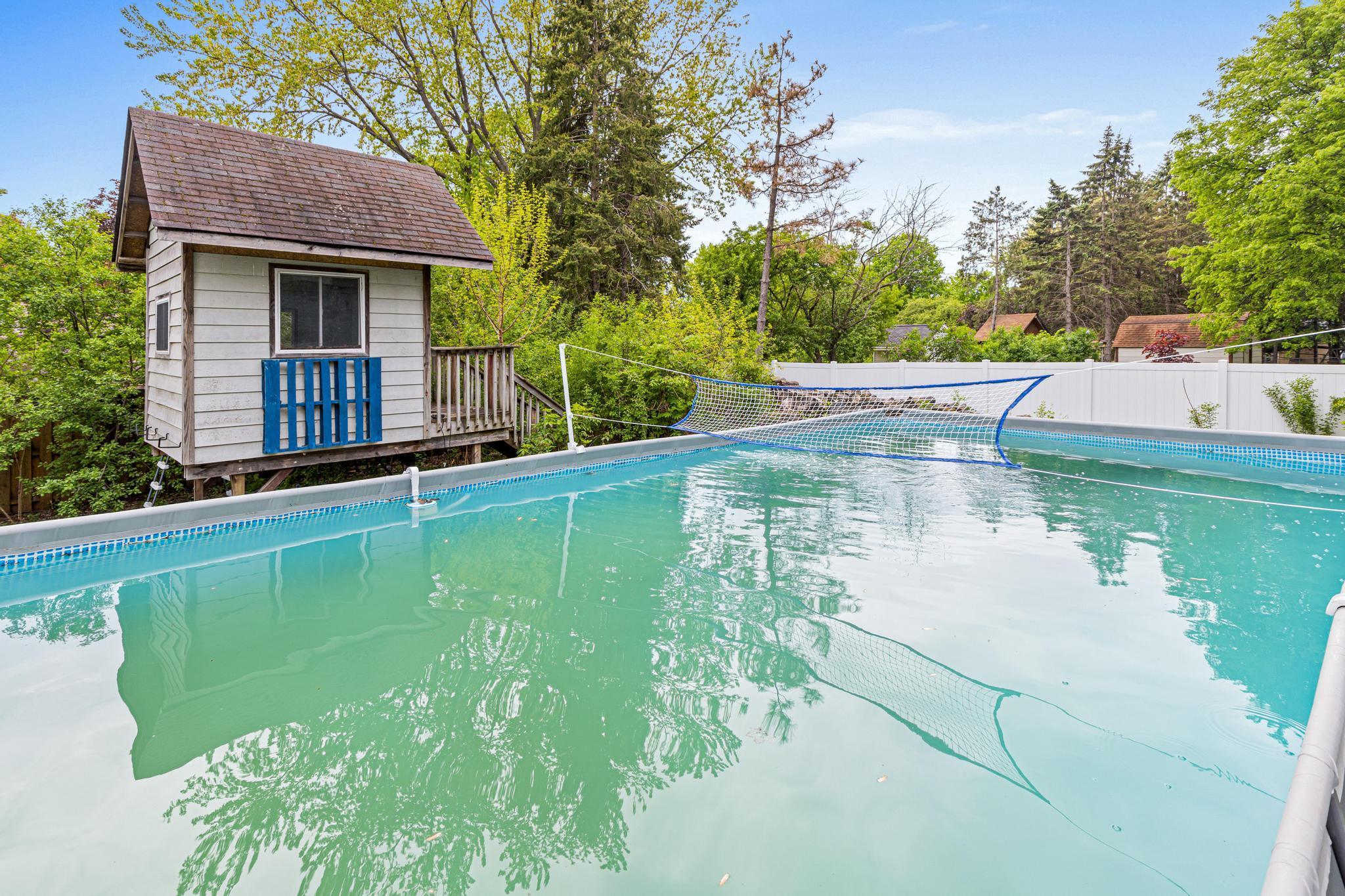 Above ground pool and volley ball net