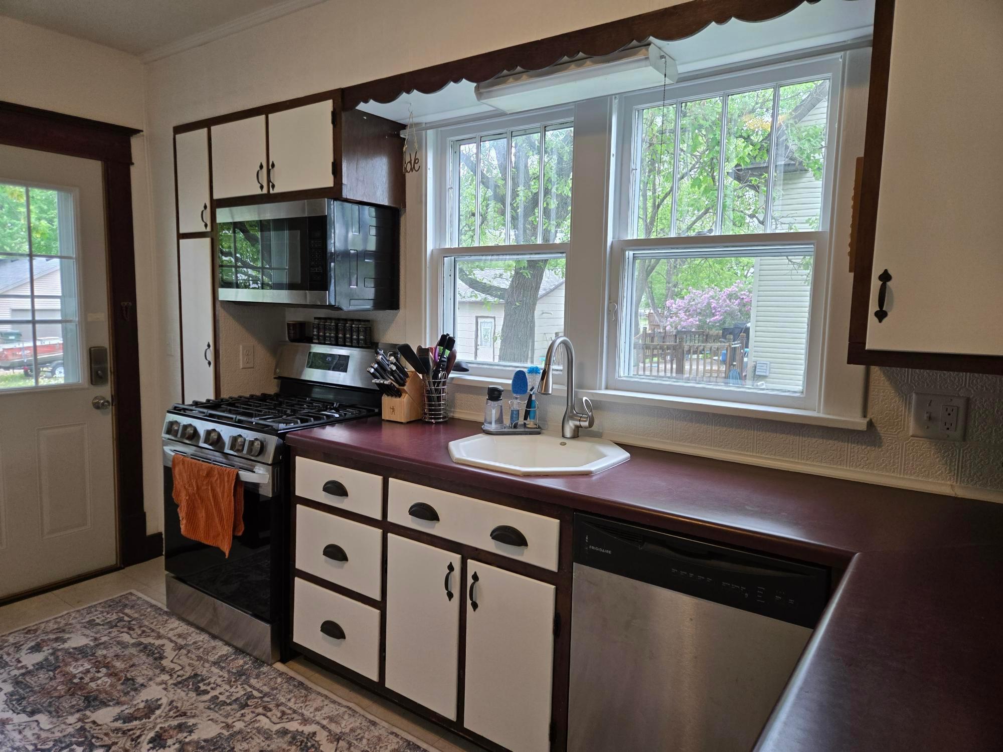 Natural sunlight brightens the kitchen