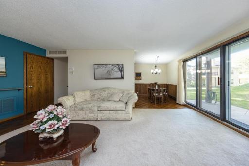 Sliding door out from the living room and dining room area to your private patio