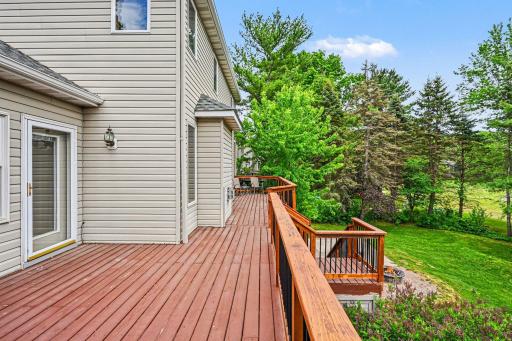 This massive 46' x 10' private backyard deck runs the entire length of the home! (Resurfaced 2024) It features two access doors from the house, two sets of stairs to the yard, and endless room for a grill and multiple separate outdoor sitting areas.
