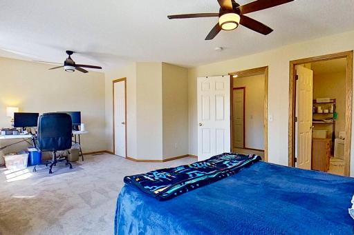 Primary bedroom with walk-in closet and access to bathroom
