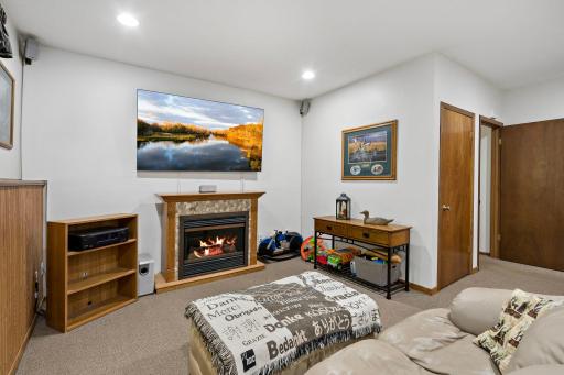 Lower level family room. TV and Electric fireplace included!