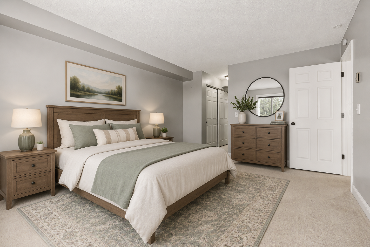 Virtually Staged Bedroom - This home offers two generously sized bedrooms, each featuring spacious closets and comfortable proportions.