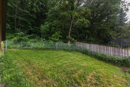 Newly fenced yard is just off the front porch. Great space for kids or dogs!