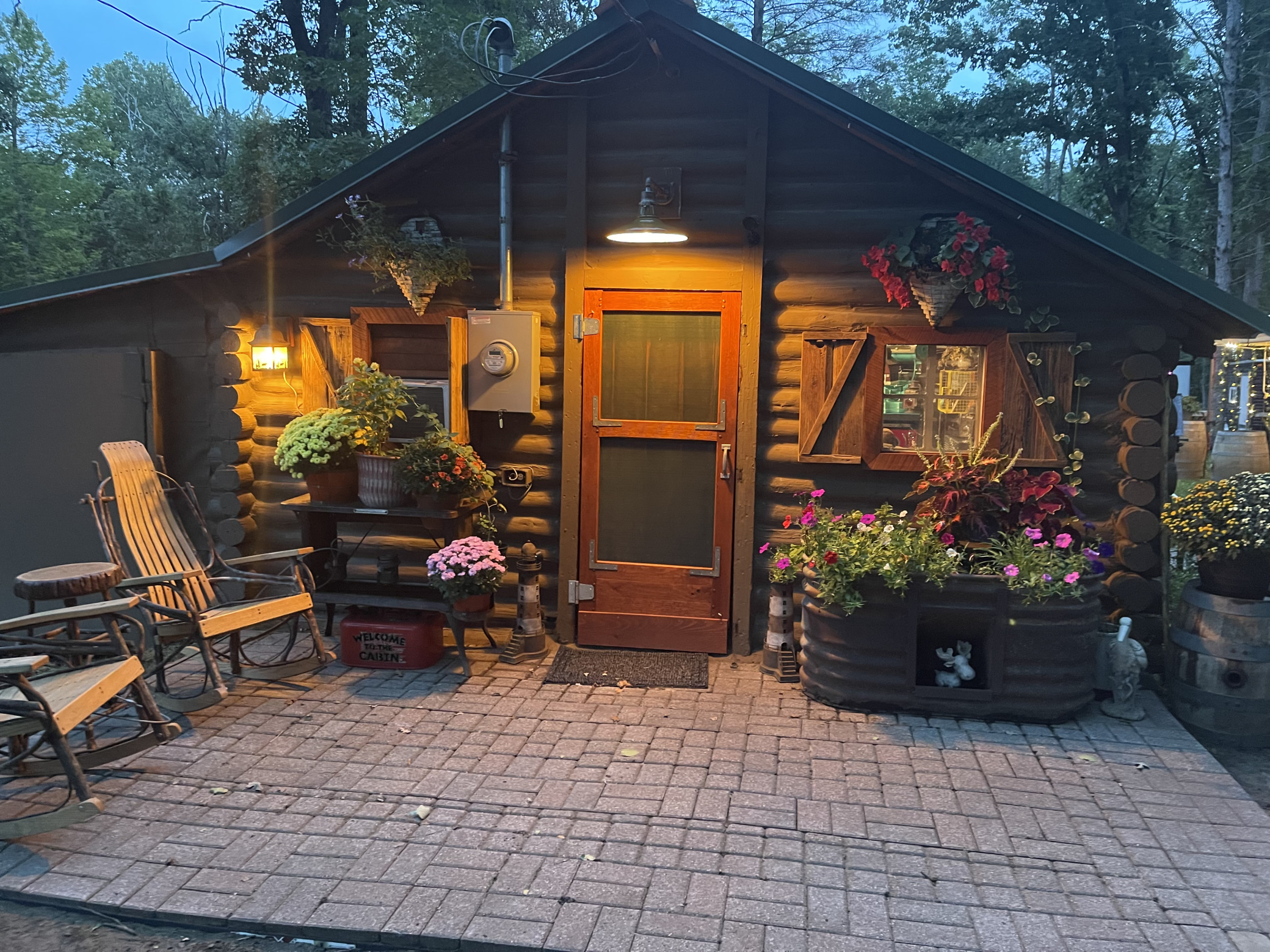 Cabin exterior at night