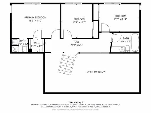 Upper level bedrooms overlooking living area.