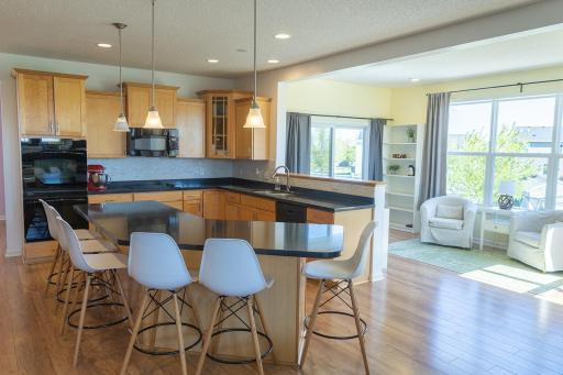 Large kitchen with lots of seating at the island.
