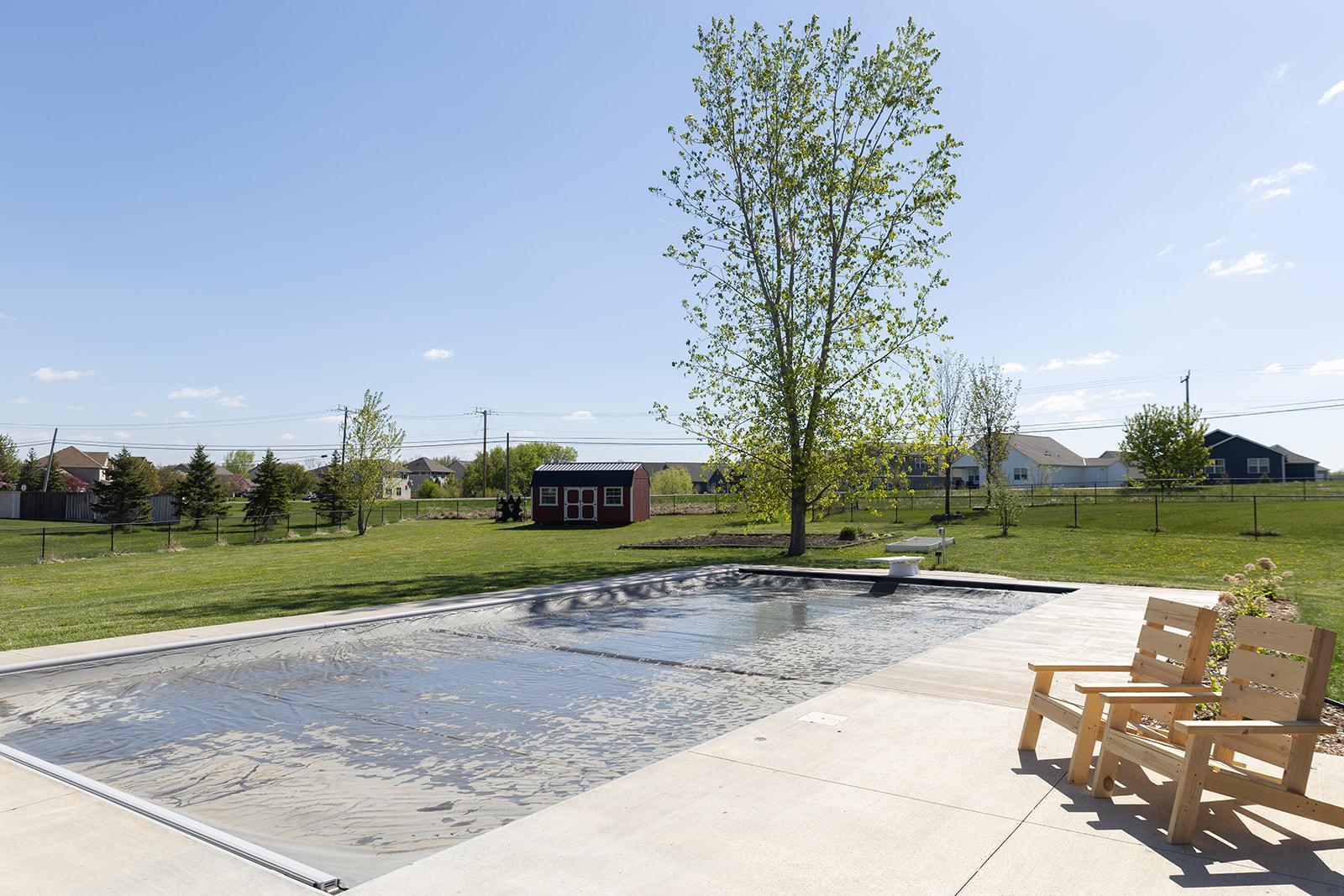 View of pool with the cover. Safety first!