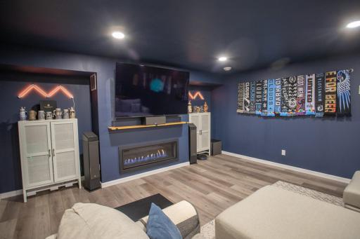 Warm and inviting family room with modern gas fireplace