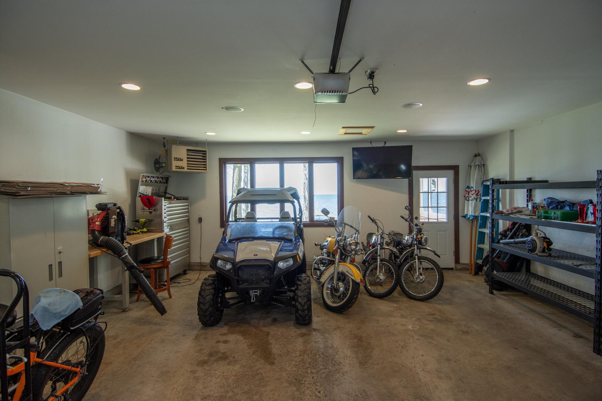 Inside the heated garage