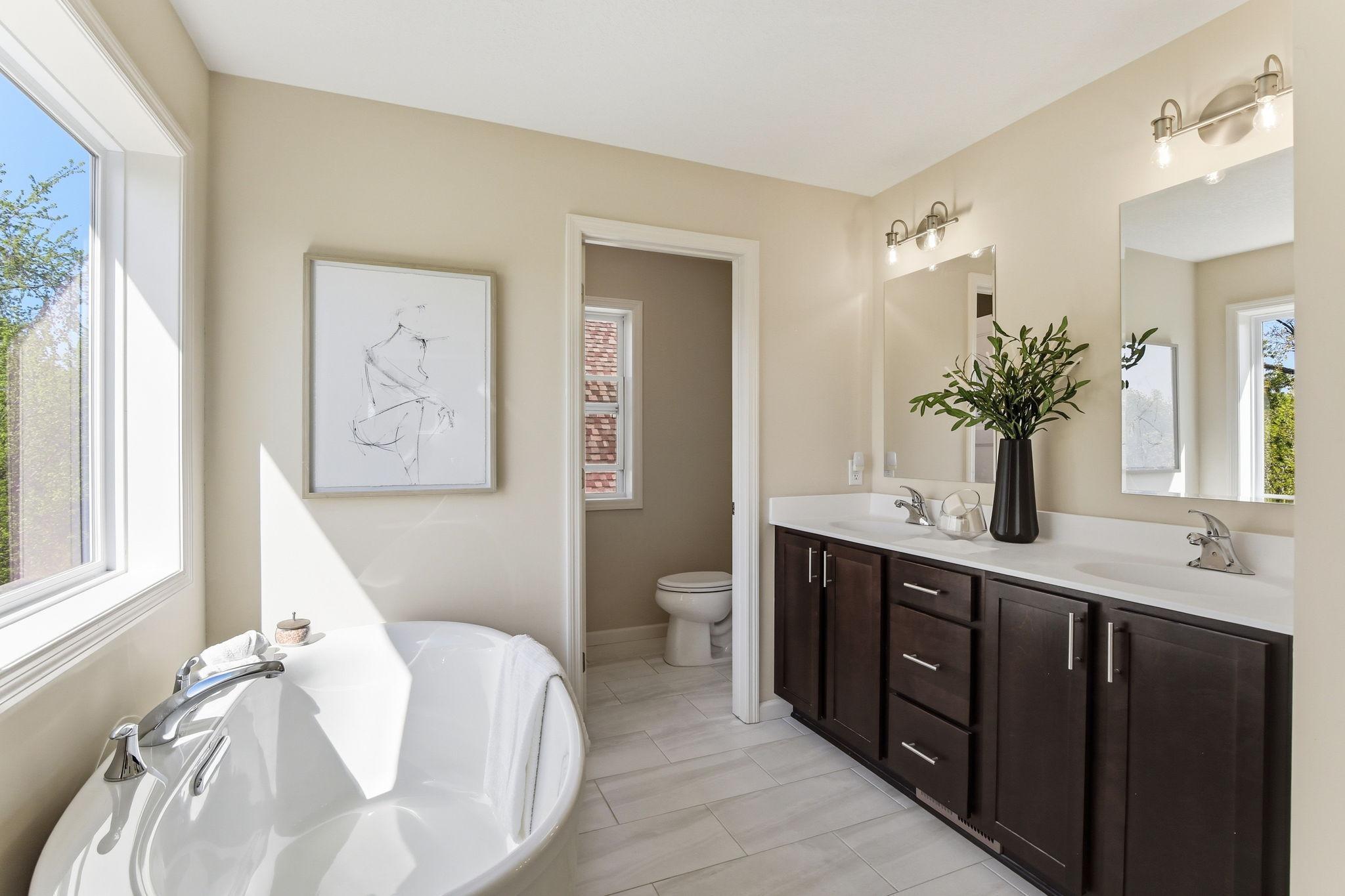 Full bath, soaking tub double sink vanity, sep shower