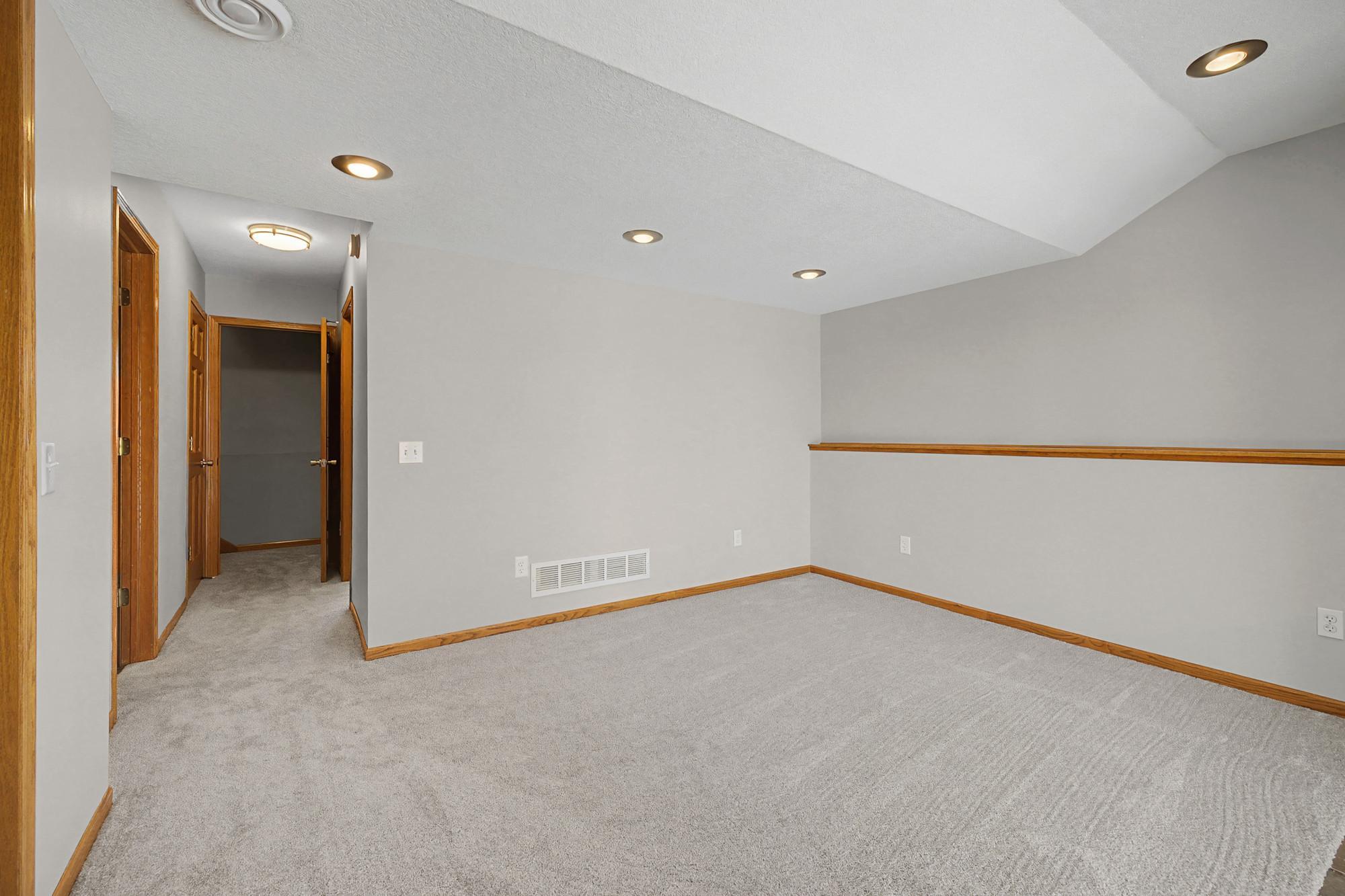 Lower Walkout family room with new carpet