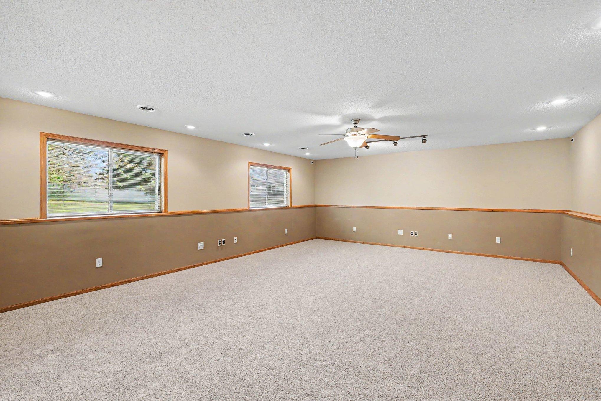 Huge family room with wired for surround sound