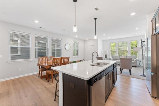 Bright and open living space with recessed lighting