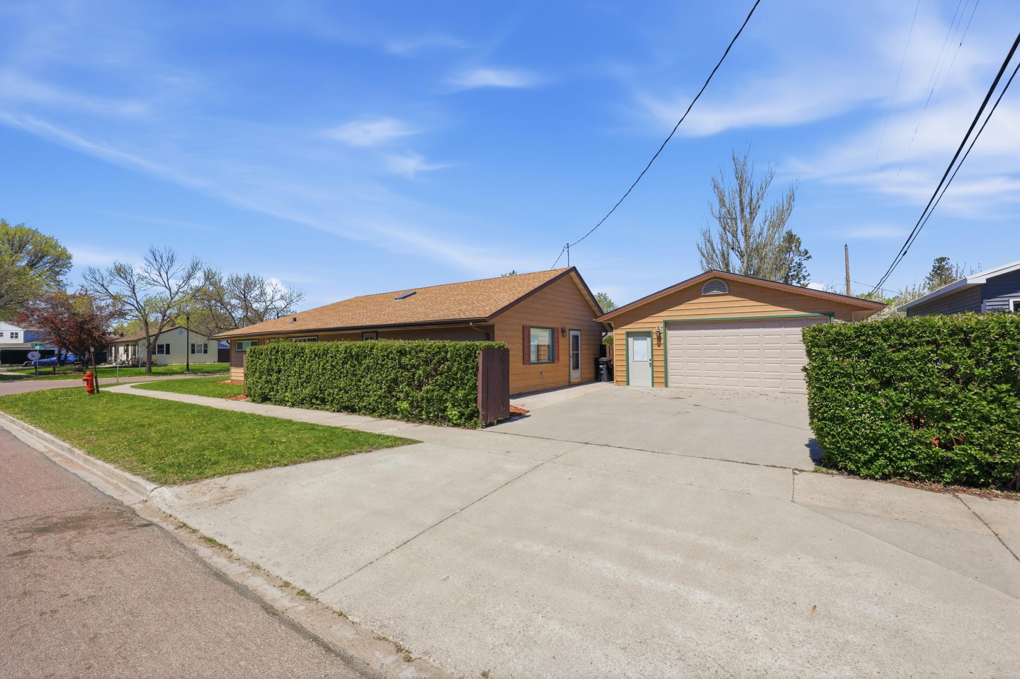 large driveway and detached garage