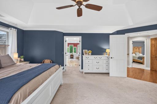 Unique octogon styled vaulted ceiling, entrance to the bath and walk-in closet