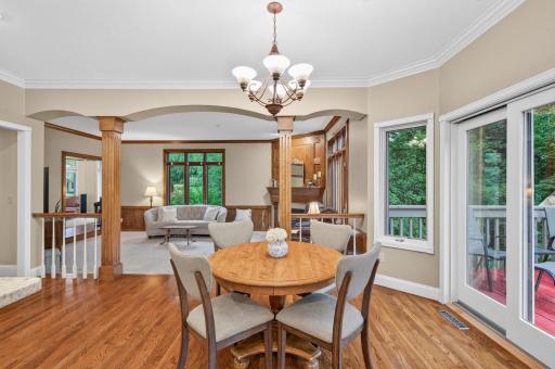 No details were left out of this home. Wood columns, coved ceilings, wood details above fireplace, spacious sized windows allowing light from each room