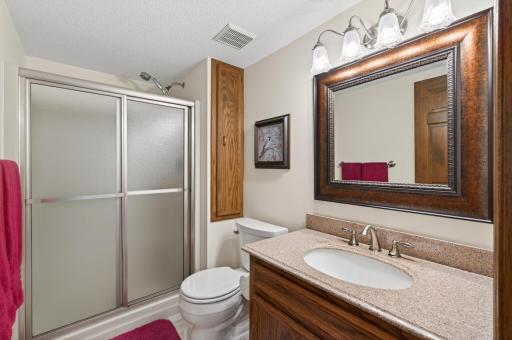 Lower level bathroom with granite countertops