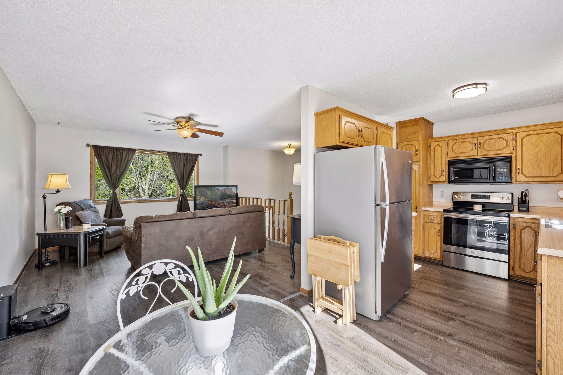 View of the kitchen, dining and LR
