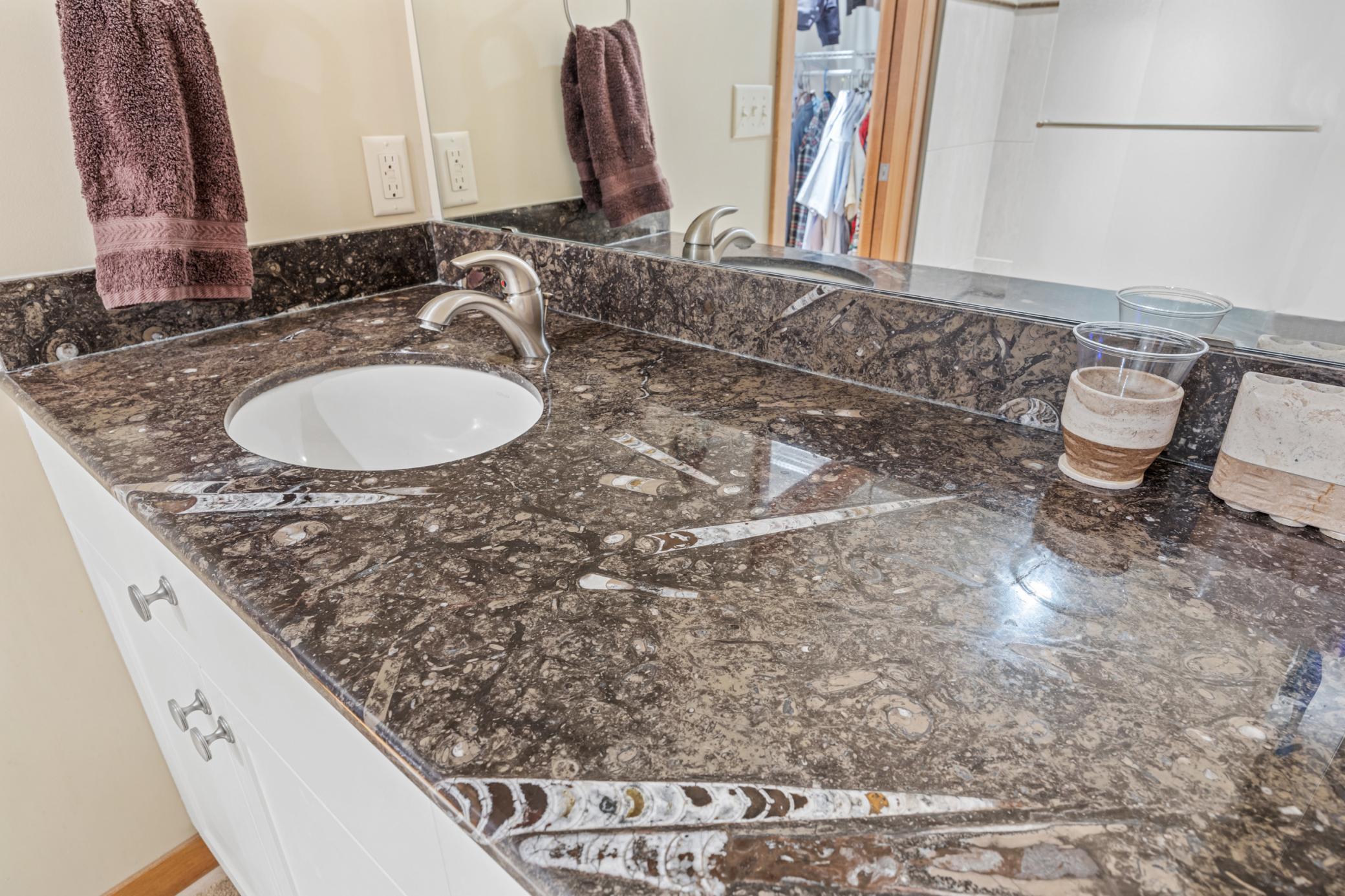 Granite Counter w/ Ammonite Fossils!