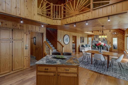 View of dining and family room from kitchen.