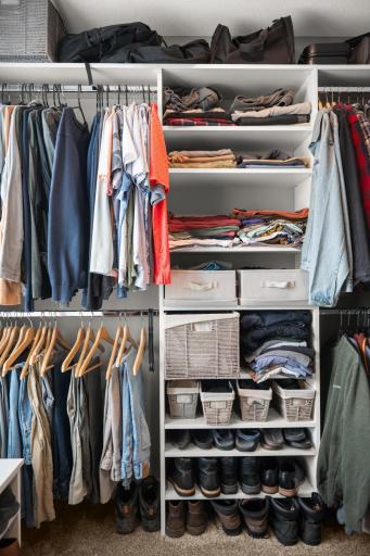 Great amount of shelving in this primary closet