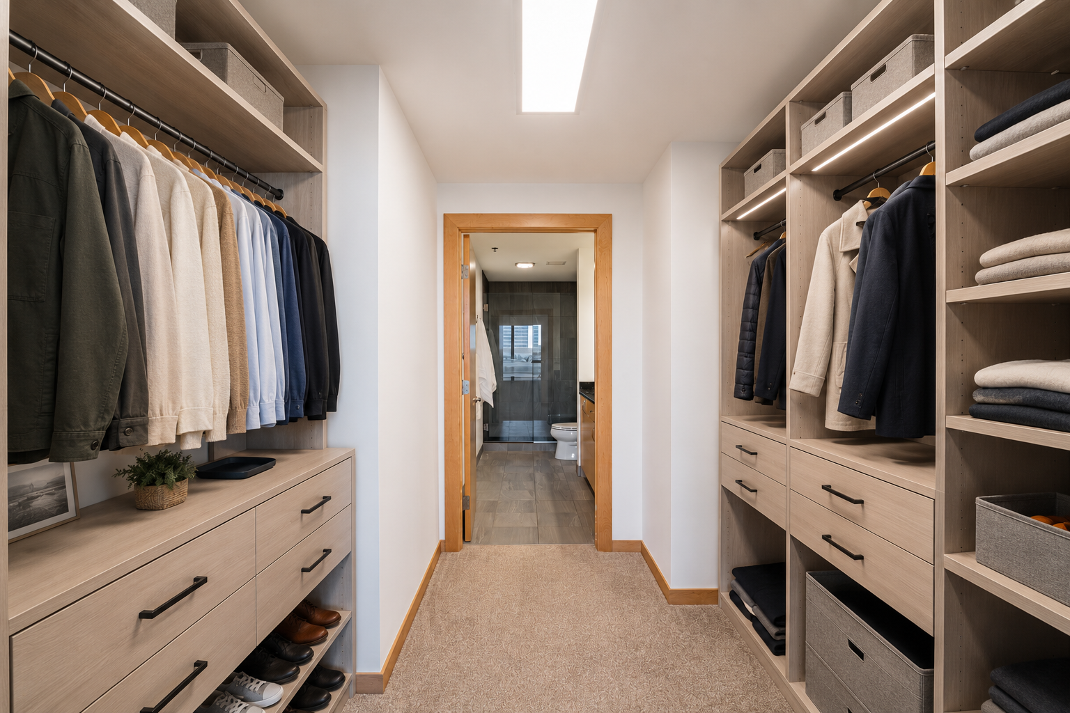 Closet shelving has been virtually staged. Acutal shelving has been removed. Primary Bedroom Walk-In Closet