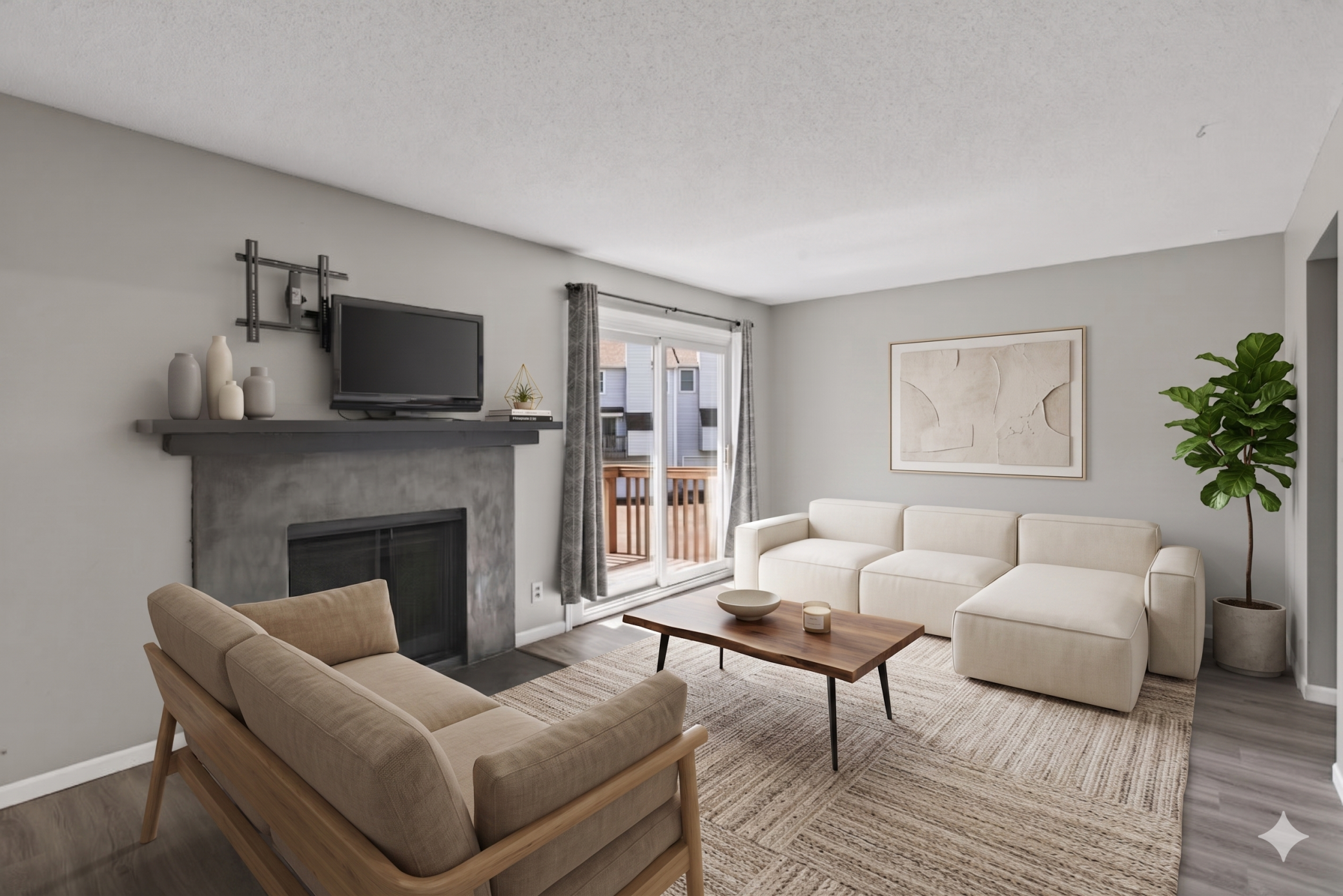 Main level: living room (virtually staged)
