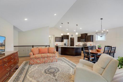 Attractive light fixtures compliment the recessed lighting
