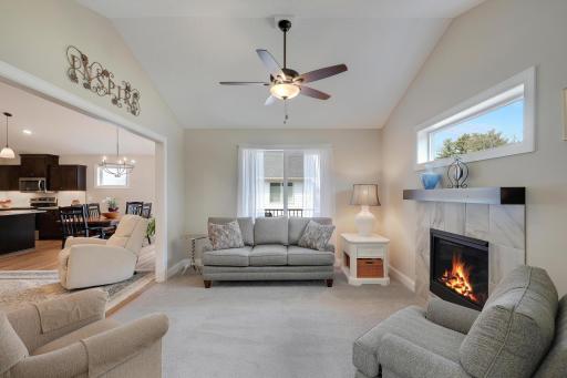 Sun room has lots of natural light and vaulted ceiling is a plus