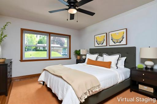 The large primary bedroom has it's own three quarter bathroom!