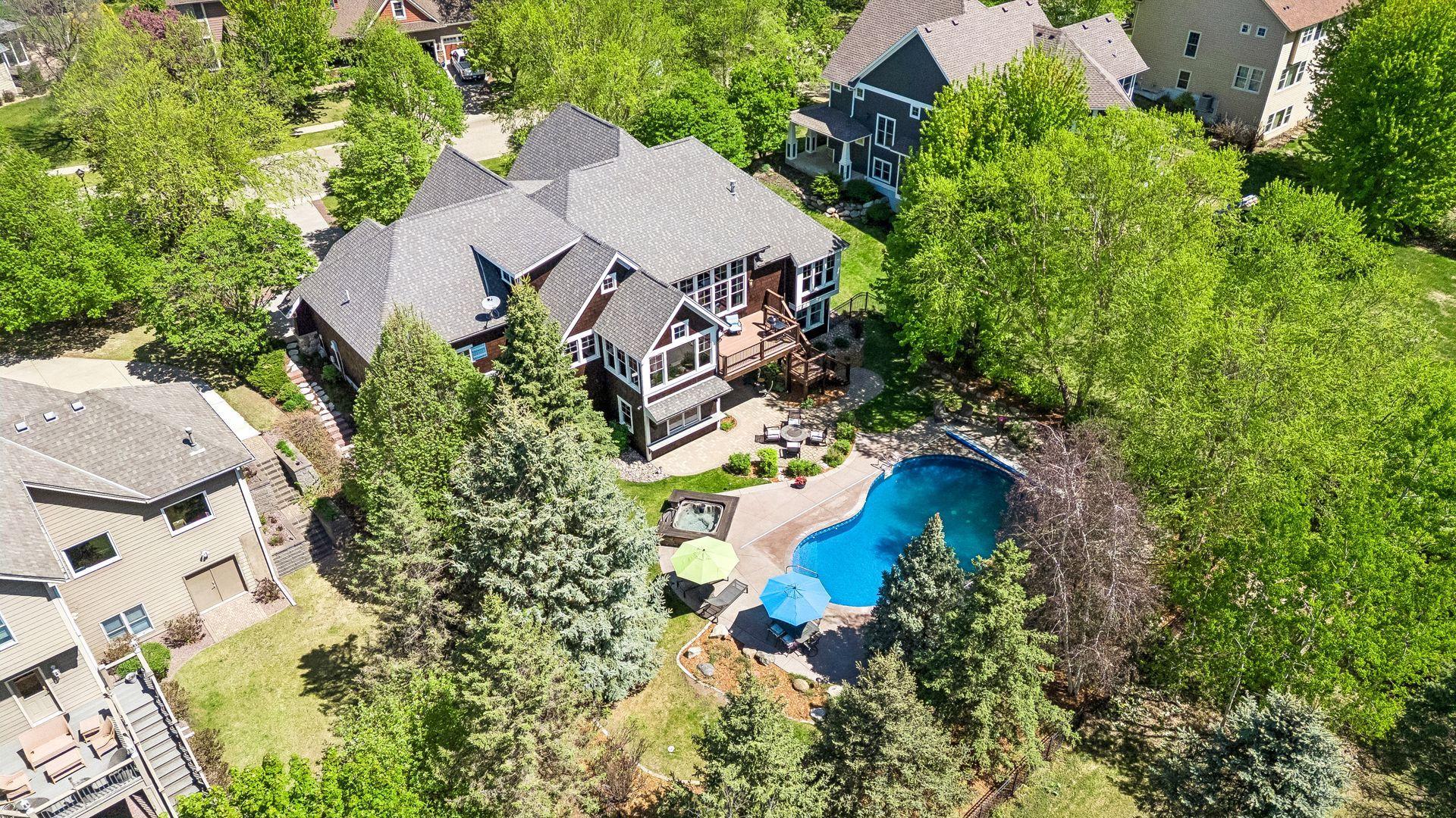 Aerial view of the private resort-like backyard.