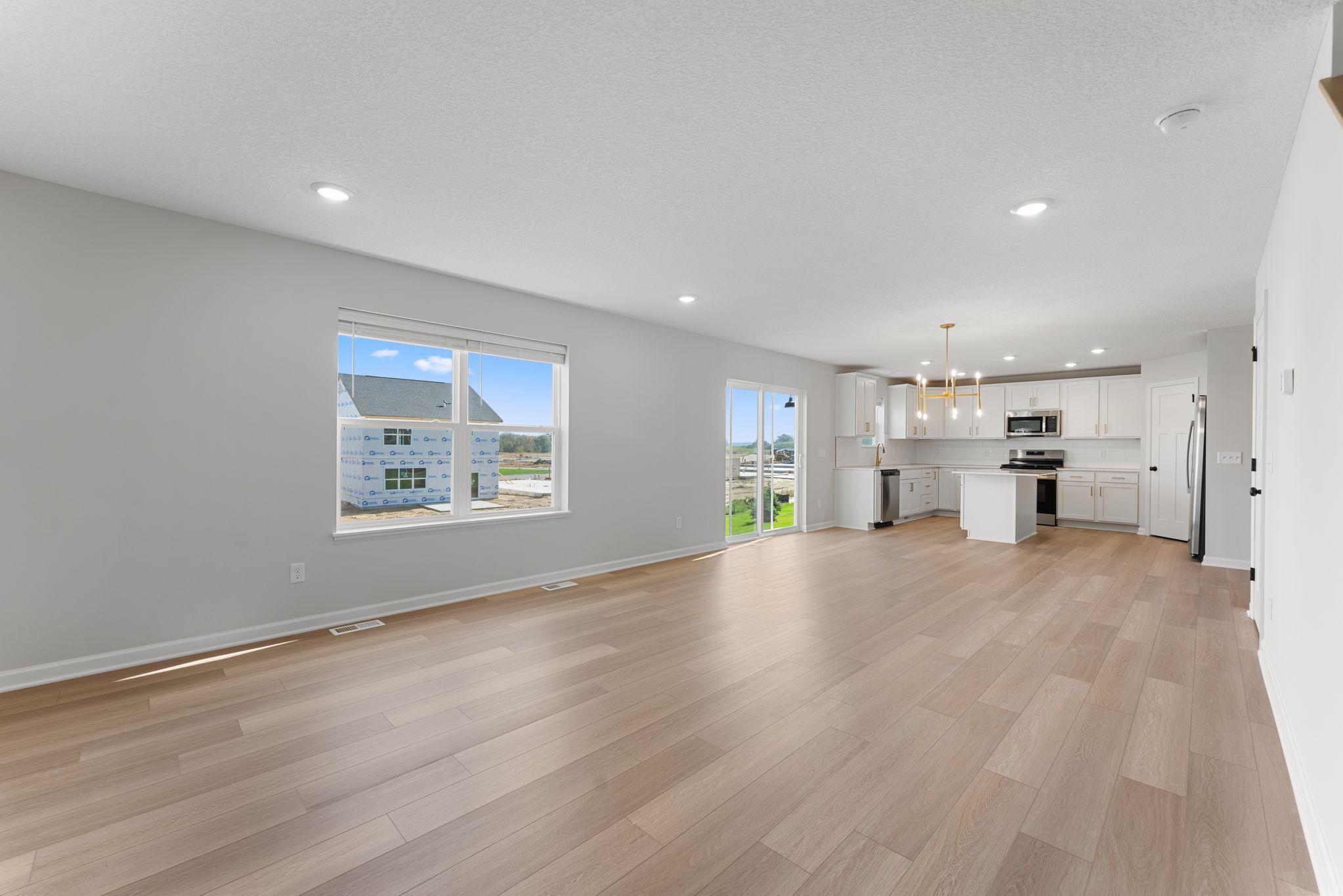 Family room transitions into dining area