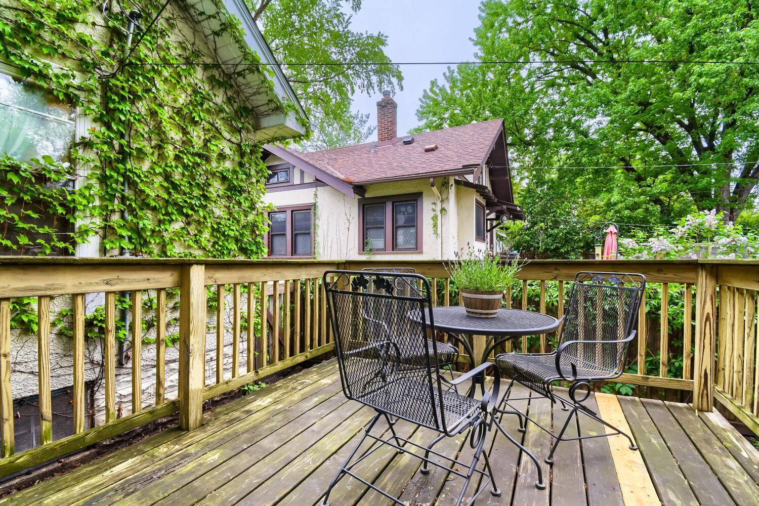 Large back deck with room for eating and grilling
