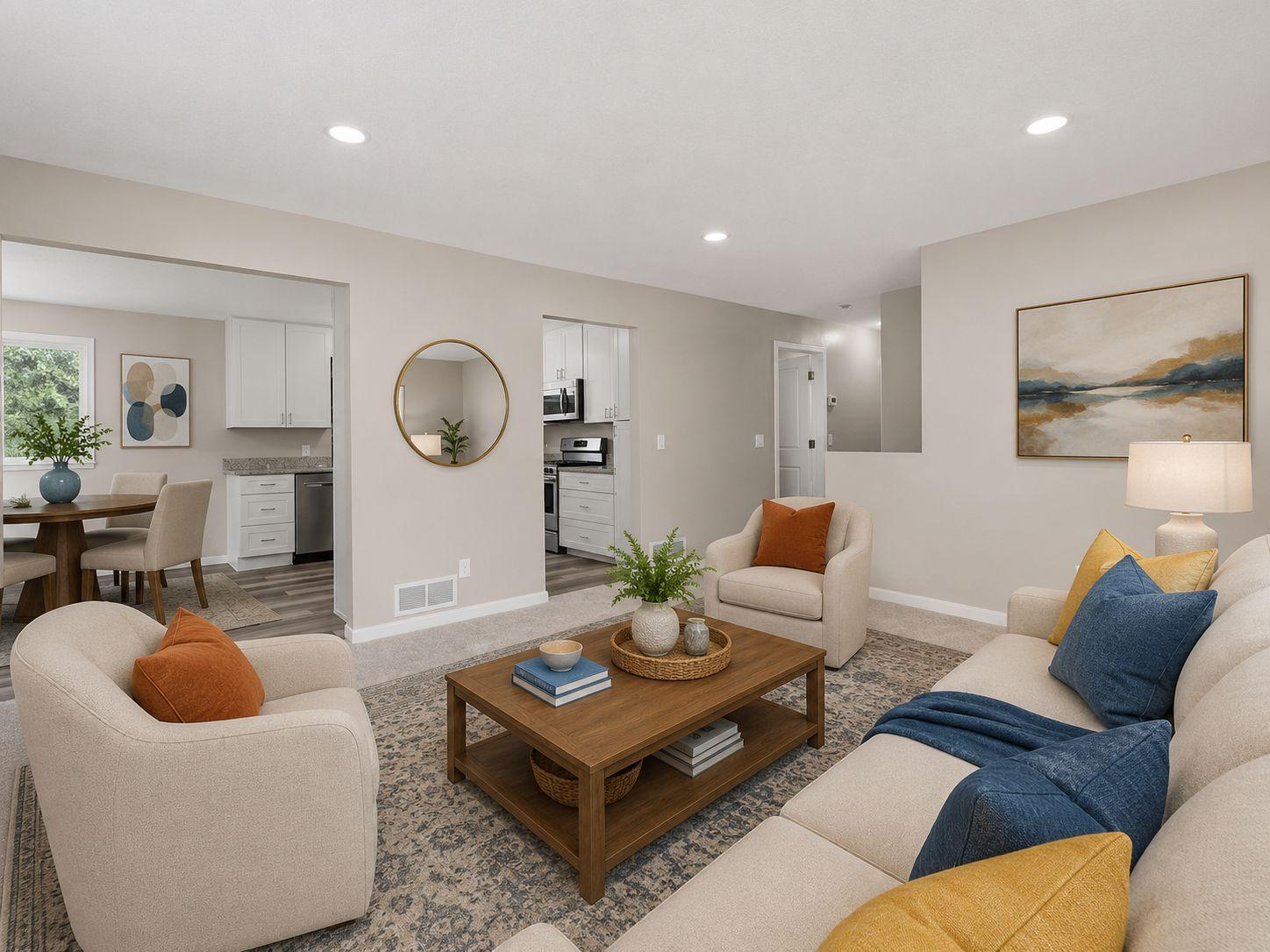 Living Room - Select photos have been digitally enhanced and virtually staged. Items shown are for illustrative purposes only and are not included with the property.