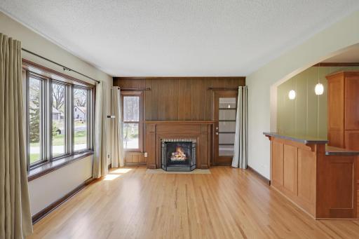 Living room features fine windows and doors. Verdant window treatments offer shade and privacy.